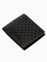 Billetera plegable Calvin Klein con estampado de monograma en toda la superficie y parche frontal con logo grabado. Cuenta con monedero interior, compartimento para billetes y múltiples ranuras para tarjetas.