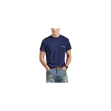 Remera azul marino de manga corta Polo Ralph Lauren, con cuello redondo y un bolsillo en el pecho que incluye un bordado con texto en tipografía cursiva.