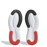 Championes Adidas Alphaedge de diseño deportivo, color blanco con detalles en gris y toques de rojo. Presentan una estructura de malla transpirable con refuerzos sintéticos, mediasuela con tecnología Bounce para mayor amortiguación y suela de goma resistente.