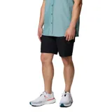 Short cargo de Columbia color negro para hombre, confeccionado con tejido elástico bidireccional y tecnología Omni-Shade UPF 50. Cuenta con múltiples bolsillos prácticos, incluyendo bolsillos laterales, bolsillos para las manos y bolsillo posterior.