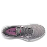 Championes Saucony Ride 15, color gris con detalles en rosa y plateado, ideales para running.