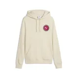 Buzo con capucha Puma, color arena, con bolsillo tipo canguro frontal y estampado gráfico circular en el pecho con el logo de la marca.