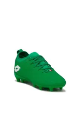 Championes de fútbol Lotto Verona-MD-M para césped natural, de color verde con el logo de la marca en blanco en el lateral y cordones al tono.