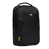 Mochila para laptop Caterpillar de color negro, confeccionada en poliéster de alta resistencia, con diseño ejecutivo y urbano, compartimento principal acolchado, bolsillo frontal con cierre y detalles en amarillo.