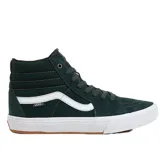 Zapatillas Vans Sk8-Hi color verde oscuro con detalles en blanco, de caña alta y suela blanca con base marrón.