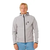 Campera Rip Curl Anti Series Elite de color gris, con capucha ajustable, cierre frontal y bolsillos con cierre. Cuenta con detalles en color negro en los cierres, cordones y bordes de las mangas.