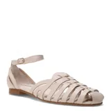 Sandalias planas Bottero para mujer, de cuero color beige, con diseño de tiras cruzadas y cierre de hebilla en el tobillo.