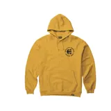 Canguro amarillo con capucha y bolsillo delantero. Estampado en el pecho con el logo de Etnies y la leyenda "Quality Goods Since 1986".