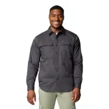 Camisa de manga larga Columbia Landroamer Twill color gris, confeccionada en tejido antidesgarro, con bolsillos frontales con solapa y cierre de botones a presión, cuello camisero y anilla en D.