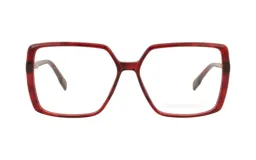 Lentes Demenego modelo 166/57 con armazón geométrico de acetato color rojo con efecto carey.