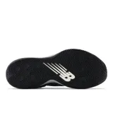 Championes de básquet New Balance modelo TWO WXY v3, con capellada negra con estampado abstracto en azul y violeta, logo "N" blanco en el lateral, entresuela gris con detalles en celeste y suela negra.