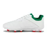 Championes de fútbol Diadora MD Force Pro, color blanco con detalles en verde y rojo.