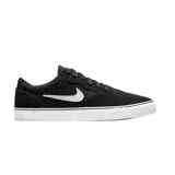 Championes Nike SB Chron 2, color negro con logo lateral en blanco y suela de goma blanca. Diseño de perfil bajo con construcción duradera.