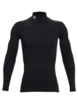 Remera de compresión Under Armour de manga larga con cuello alto, confeccionada en tejido de doble capa con interior cepillado. Presenta un diseño ergonómico con paneles de malla para ventilación y material elástico en cuatro direcciones.