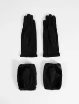 Guantes de símil gamuza color negro con mitón de pelo sintético desmontable, permitiendo dos formas de uso.