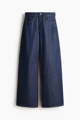 Jean wide leg de tiro alto en denim azul oscuro, de cinco bolsillos, confeccionado en mezcla de algodón y lyocell.