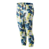 Calza capri deportiva New Balance Accelerate, con estampado abstracto en tonos azul, amarillo y blanco.