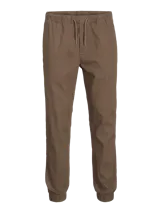 Pantalón de jogging marrón con cintura elástica ajustable con cordón y tobillos ajustados.