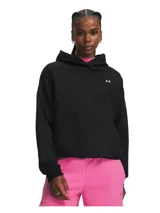 Buzo con capucha Under Armour Icon Fleece de color negro, con diseño holgado, hombros caídos, bolsillo tipo canguro frontal y pequeño logo contrastante en el pecho.