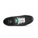 Championes de skate Emerica modelo Phocus G6, color negro con detalles en blanco y amarillo. Presentan una construcción resistente con puntera reforzada, suela de goma blanca y cordones blancos.