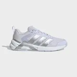 Championes Adidas Dropset Control color lila con las tres tiras características en plateado, diseñados para entrenamiento y levantamiento de pesas.