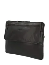 Maletín porta laptop de cuero natural color marrón, con compartimento principal con cierre, bolsillo frontal con cierre y solapa, y detalles metálicos envejecidos.