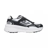 Championes deportivos EA7 Emporio Armani, diseño de estilo chunky con combinación de colores blanco y negro. Presentan el logo de la marca en el lateral y en el talón, con suela de plataforma robusta y cordones.