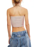 Top bandeau ajustado de tejido acanalado con acabado brillante, sin tirantes.