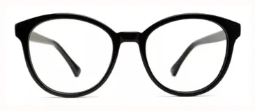 Armazón de acetato negro con forma de ojo de gato y lentes de 52 mm de ancho.