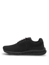 Championes deportivos Spinal Knit Lace de color negro, con diseño tejido, cordones negros con detalles en rojo, y suela texturizada con base de goma en la puntera.