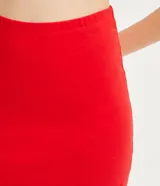 Pollera corta ajustada al cuerpo, confeccionada en tejido de media malla con cintura elástica.