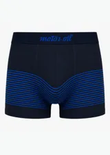 Bóxer de algodón azul marino con diseño de líneas horizontales azules en la parte inferior y cintura elástica con el logo estampado.