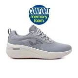 Championes deportivos Joma Minerva Lady 2512 para mujer, color gris claro, confeccionados en piel sintética con perforaciones VTS para mejorar la transpiración. Cuentan con plantilla Memory Foam y suela de phylon Easy Step.