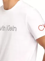 Remera de cuello redondo y manga corta de la marca Calvin Klein, con estampado del logo de la marca en el frente.
