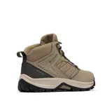 Bota de senderismo Columbia modelo Transverse Hike, color beige con detalles en marrón oscuro. Construcción impermeable y transpirable con parte superior de piel y malla, entresuela amortiguadora y suela de alta tracción.