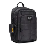 Mochila Caterpillar modelo Bernard Backpack, color negro con patrón geométrico, múltiples compartimentos con cierre, bolsillos laterales de red y mini bolsa desmontable en un lateral.