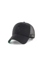 Gorra tipo trucker de los Los Angeles Dodgers, color negro con logo bordado al tono en el frente. Presenta corona estructurada, visera curva y panel trasero de malla transpirable con cierre ajustable.