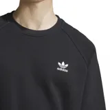 Buzo Adidas negro de corte clásico con cuello redondo, mangas raglán y logo del trifolio bordado en el pecho.