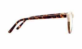 Lentes blueblocker Kubu Willsi con armazón redondo de diseño bicolor, combinando tono crema en la parte superior y carey en la inferior, con protección contra luz azul y rayos UV.