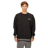 Buzo de cuello redondo color negro, con diseño holgado y detalles de franjas con patrón de ondas en los puños y el ruedo. Presenta el logo de la marca bordado en el pecho.