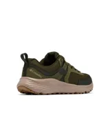 Championes de senderismo Columbia modelo Konos Low, color verde militar con suela en tono arena. Presentan un diseño técnico con empeine de malla transpirable y sobrecapas sintéticas para mayor soporte. Incluyen tecnología Omni-Max para estabilidad y suela de caucho de alta tracción.