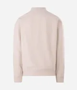 Campera bomber masculina de terciopelo cotelé color beige, con cuello redondo, mangas largas, cierre frontal de botones forrados, bolsillos laterales y terminaciones de elástico en puños y cintura.