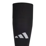 Medias de fútbol Adidas modelo Milano 23, color negro con puntera y talón en gris claro. Presentan el logo de la marca en blanco en la parte superior y tejido técnico transpirable en el pie.