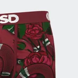 Calzoncillos bóxer de hombre marca PSD, con estampado de serpientes y rosas sobre fondo borgoña.