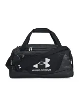Bolso deportivo Under Armour modelo UA Undeniable 5.0 SM, color negro con el logo de la marca en blanco al frente. Cuenta con múltiples compartimentos con cierre, asas superiores acolchadas y correa de hombro ajustable.
