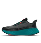 Championes de trekking Columbia Konos Trillium Atr Omni-Max, de color gris con suela alta en tonos turquesa y negro, detalles en fucsia y logo de la marca en el lateral.