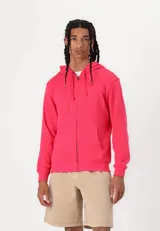 Buzo tipo canguro con cierre frontal completo, capucha con cordones ajustables y bolsillos laterales. Presenta el logo de la marca bordado en el pecho en el mismo tono de la prenda.