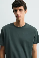 Camiseta de cuello redondo y manga corta con ajuste regular, confeccionada en tejido de peso medio.