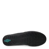 Championes de fútbol Umbro modelo Vision TF, color negro con detalles en turquesa. Diseñados con suela multitaco para césped sintético, presentan una estructura resistente con costuras en la puntera para mayor control del balón.