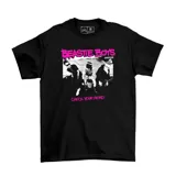 Remera negra de algodón con estampa frontal en blanco y rosa de la banda Beastie Boys, correspondiente al álbum Check Your Head.